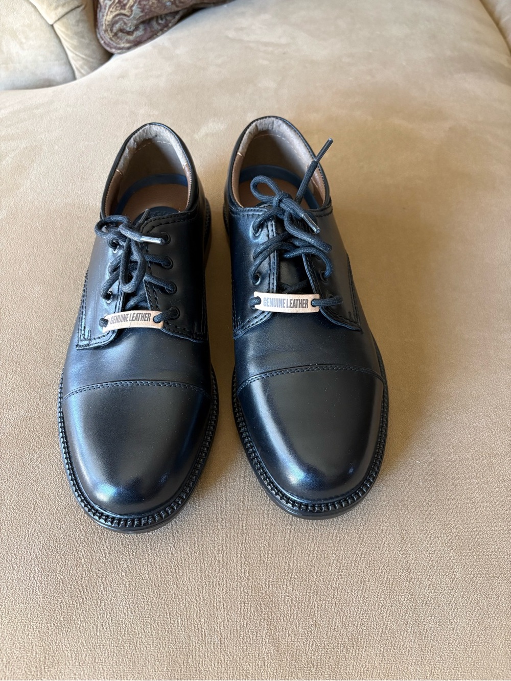 Dockers Black Leather Cap-Toe Lace-Up Oxfords